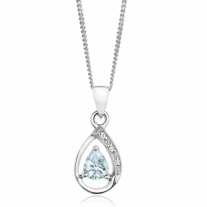 9ct White Gold Aquamarine & Diamond Pendant