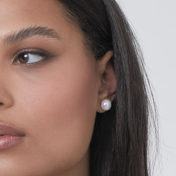 Silver Freshwater Pearl Stud Earrings 10mm