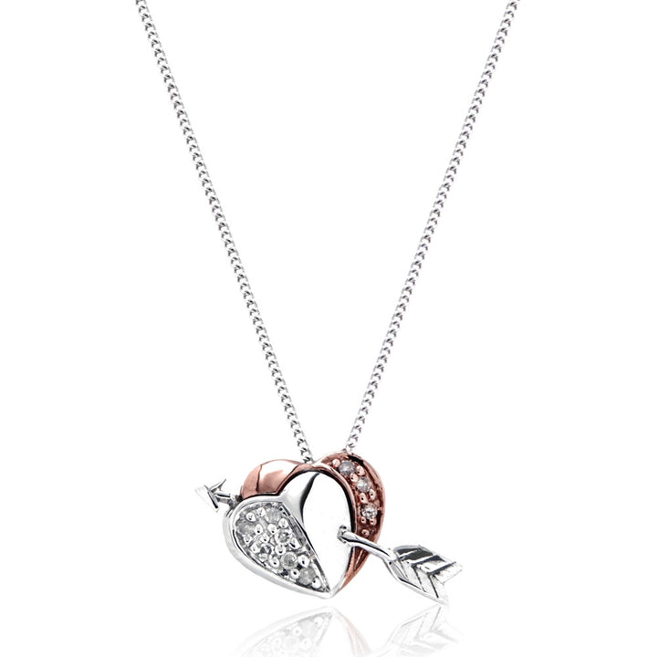 9ct Rose & White Gold Cupid's Arrow Diamond Heart Pendant