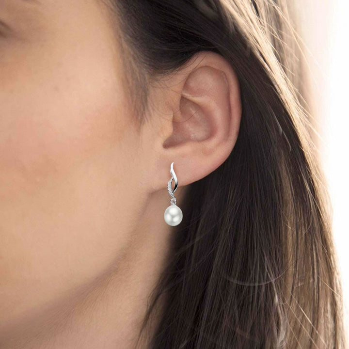 Silver Pearl Twist Drop Earrings
