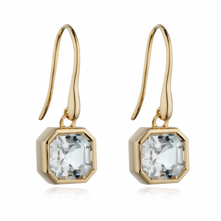 9ct Gold Asscher Cut White Topaz Drop Earrings