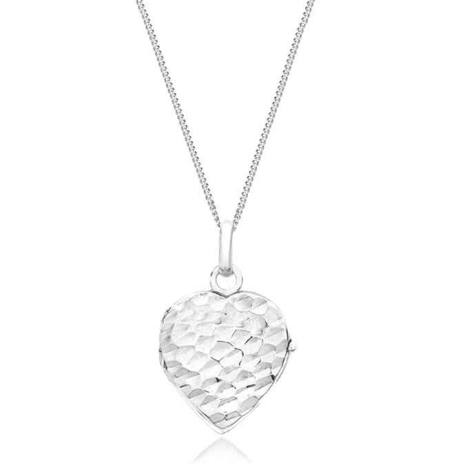 9ct White Gold Heart Hammered Locket