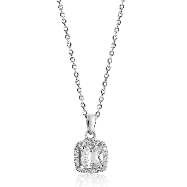 Luminous Silver Cushion Cut Halo Pendant