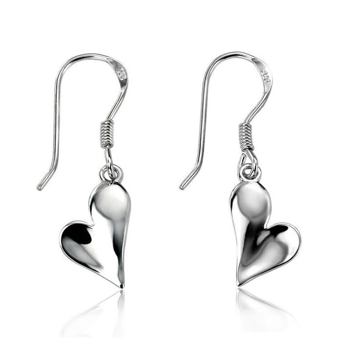 Silver Curve Heart Drop Earrings
