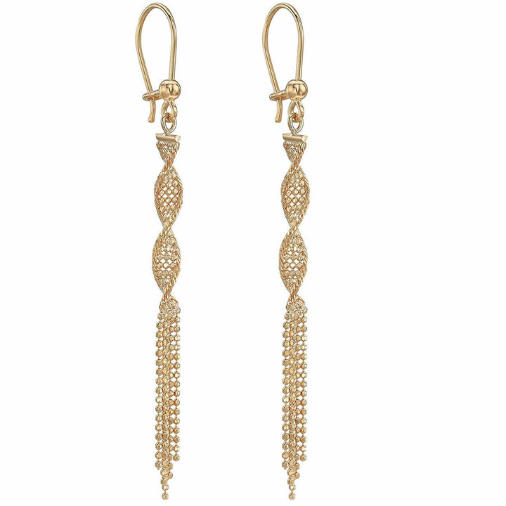9ct Gold Long Tassel Twist Drop Earrings