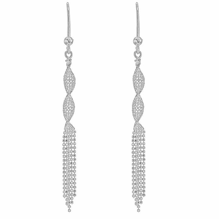 9ct White Gold Long Tassel Twist Drop Earrings