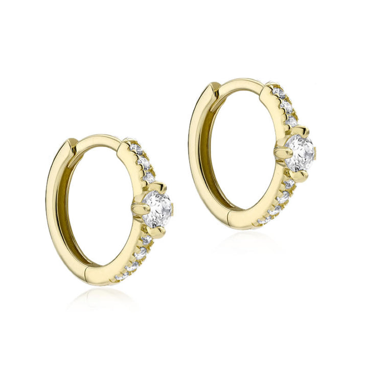 9ct Gold Pave Cubic Zirconia Huggie Hoop Earrings