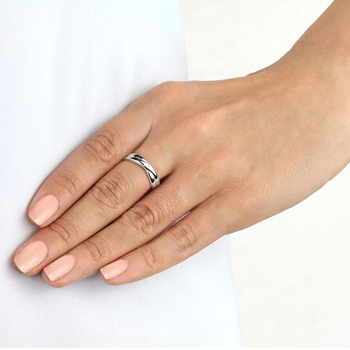 Sterling Silver Diamond Crossover Band Ring