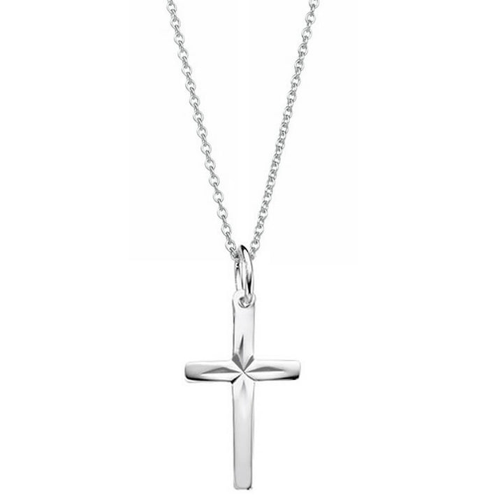 Sterling Silver Diamond Cut Cross Necklace