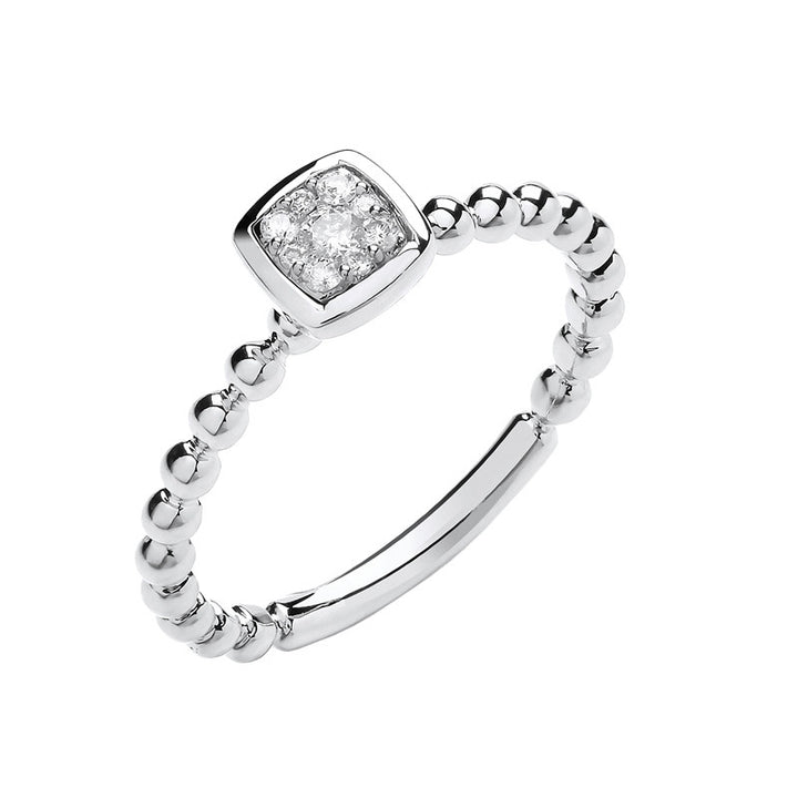 9ct White Gold Diamond Beaded Band Ring