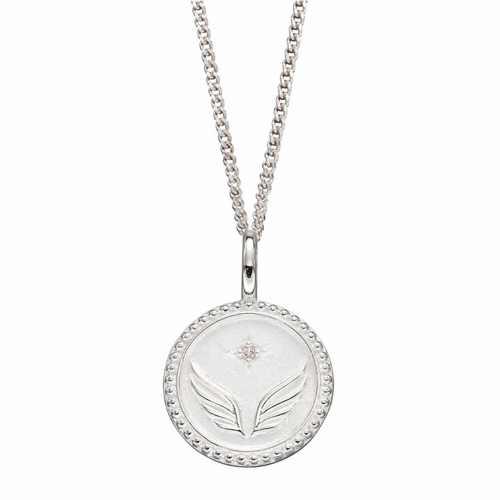 Sterling Silver Angel Wings Disc Pendant