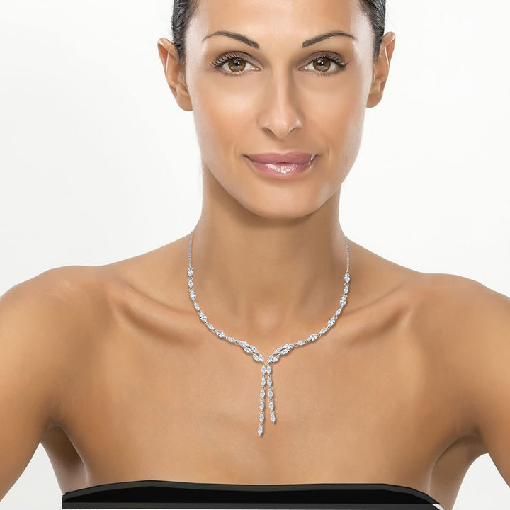 Silver Cubic Zirconia Marquise Drop Necklace