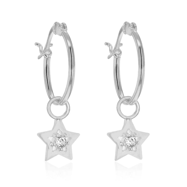 Sterling Silver Star Charm Hoop Earrings