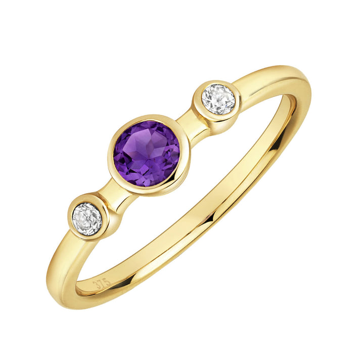 9ct Gold Amethyst & Diamond Orbit Stack Ring