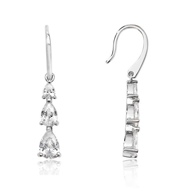 Silver Cubic Zirconia Triple Teardrop Earrings