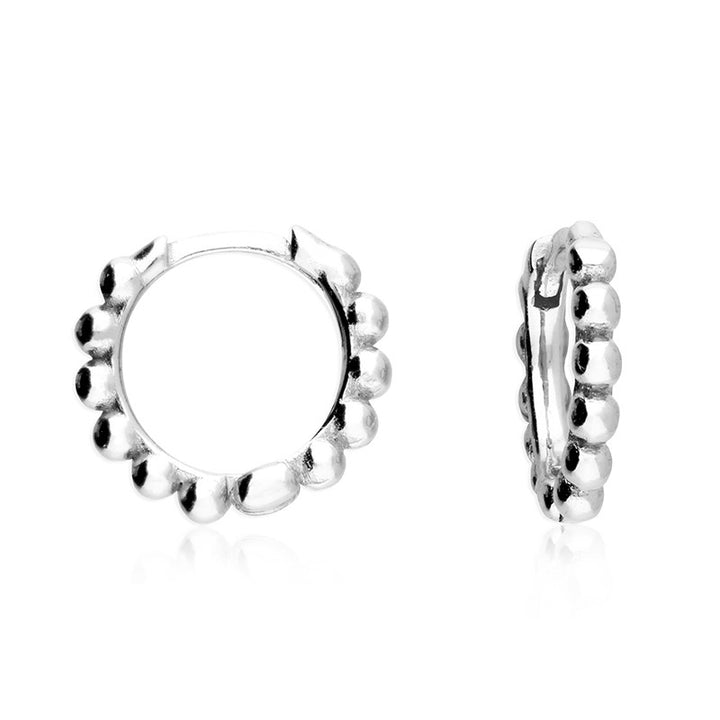 Sterling Silver Beaded Hoop Earrings