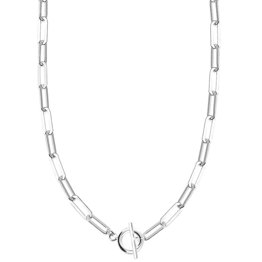 Silver T Bar Paper Clip Oval Chain Link Necklace
