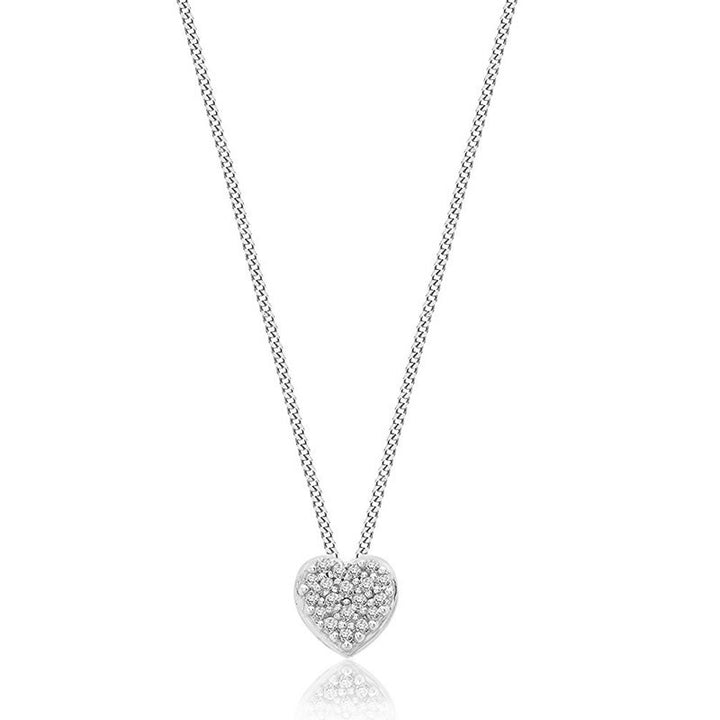9ct White Gold Diamond Mini Heart Necklace