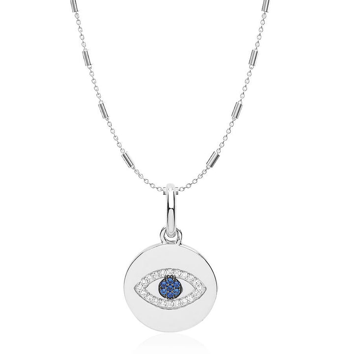 Sterling Silver Evil Eye Protection Disc Necklace