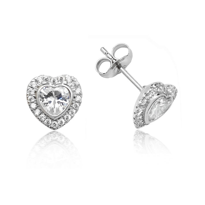 Luminous Silver Heart Halo Pendant & Earrings Set