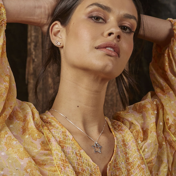 Sterling Silver Triple Star Stud Earrings