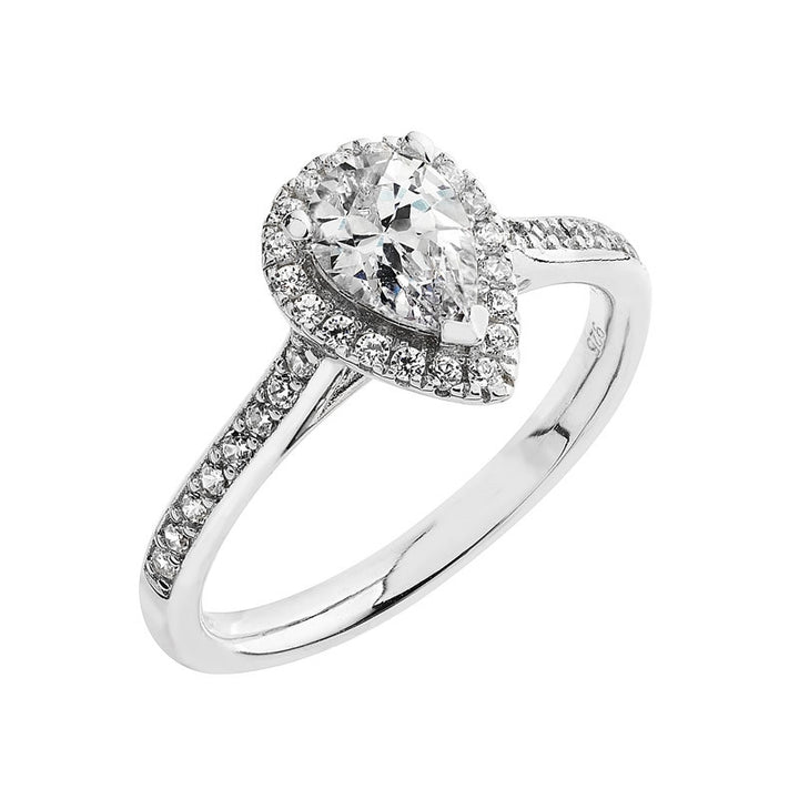 Silver Pear Cut Halo Ring