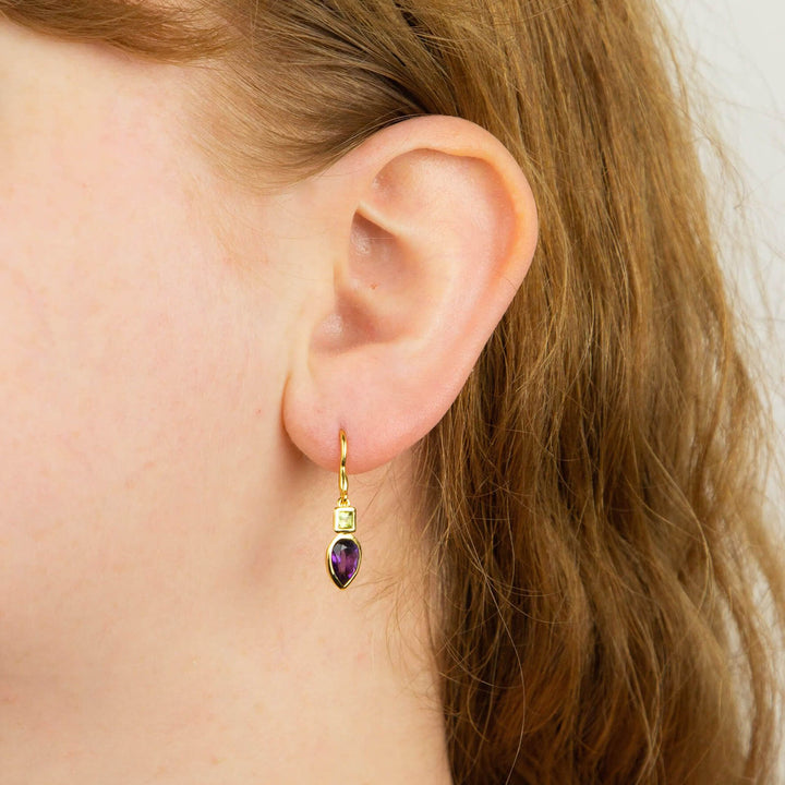 18ct Gold Plated Silver Peridot & Amethyst Petal Drop Earrings