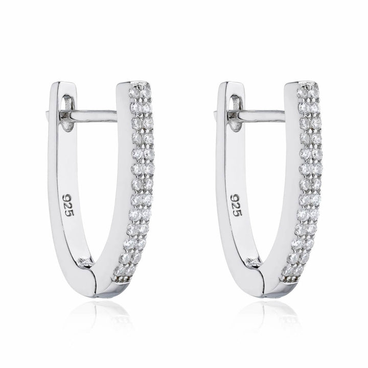 Sterling Silver U-Shape Cubic Zirconia Hoop Earrings