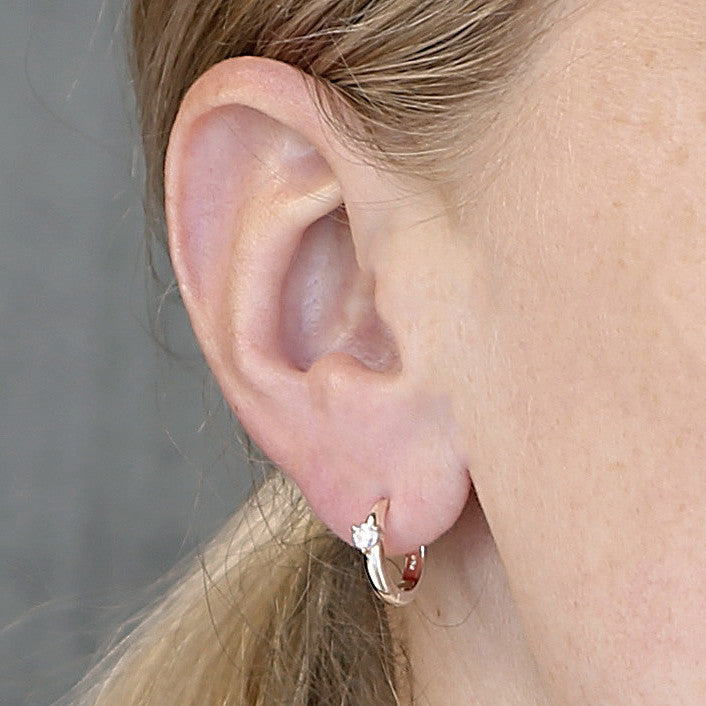 Sterling Silver Solitaire Hinged Huggie Hoop Earrings