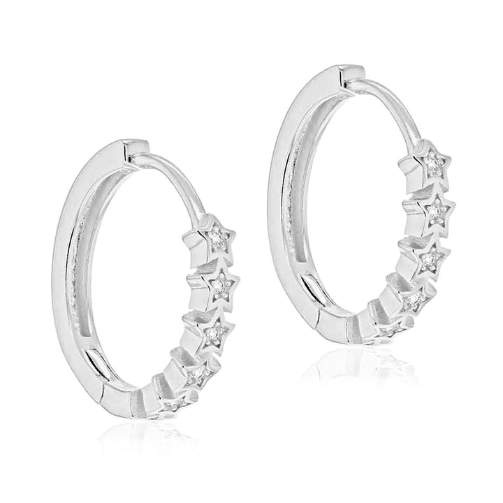 Sterling Silver Star Hinged Hoop Earrings