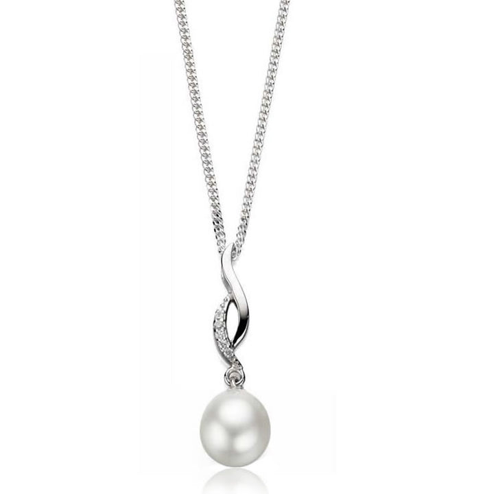 Silver Freshwater Pearl & Cubic Zirconia Drop Pendant