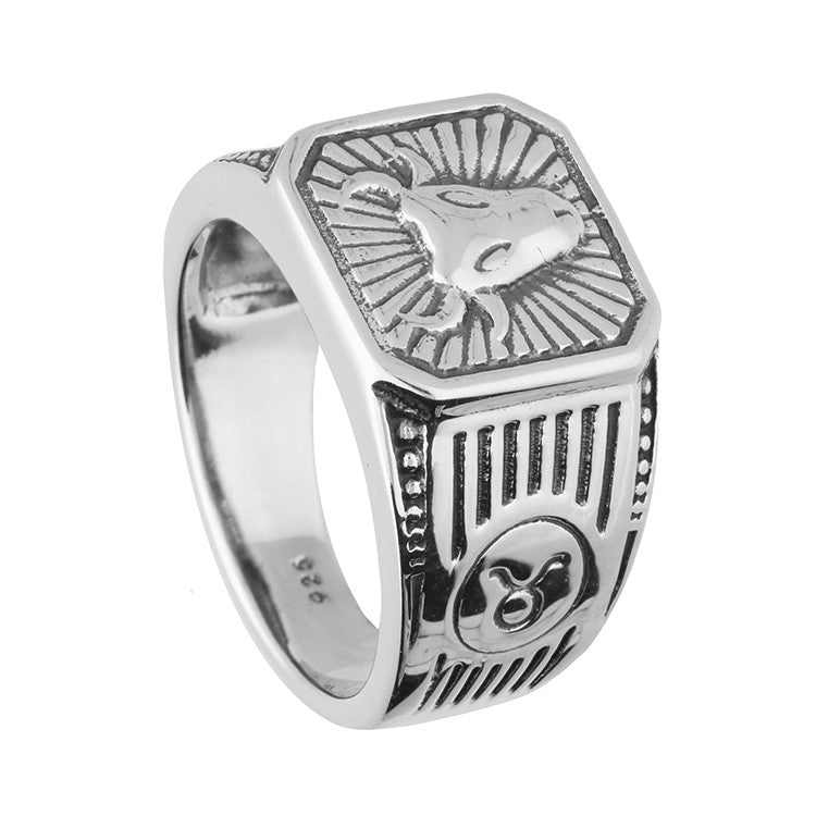 Men's Sterling Silver Taurus Signet Ring