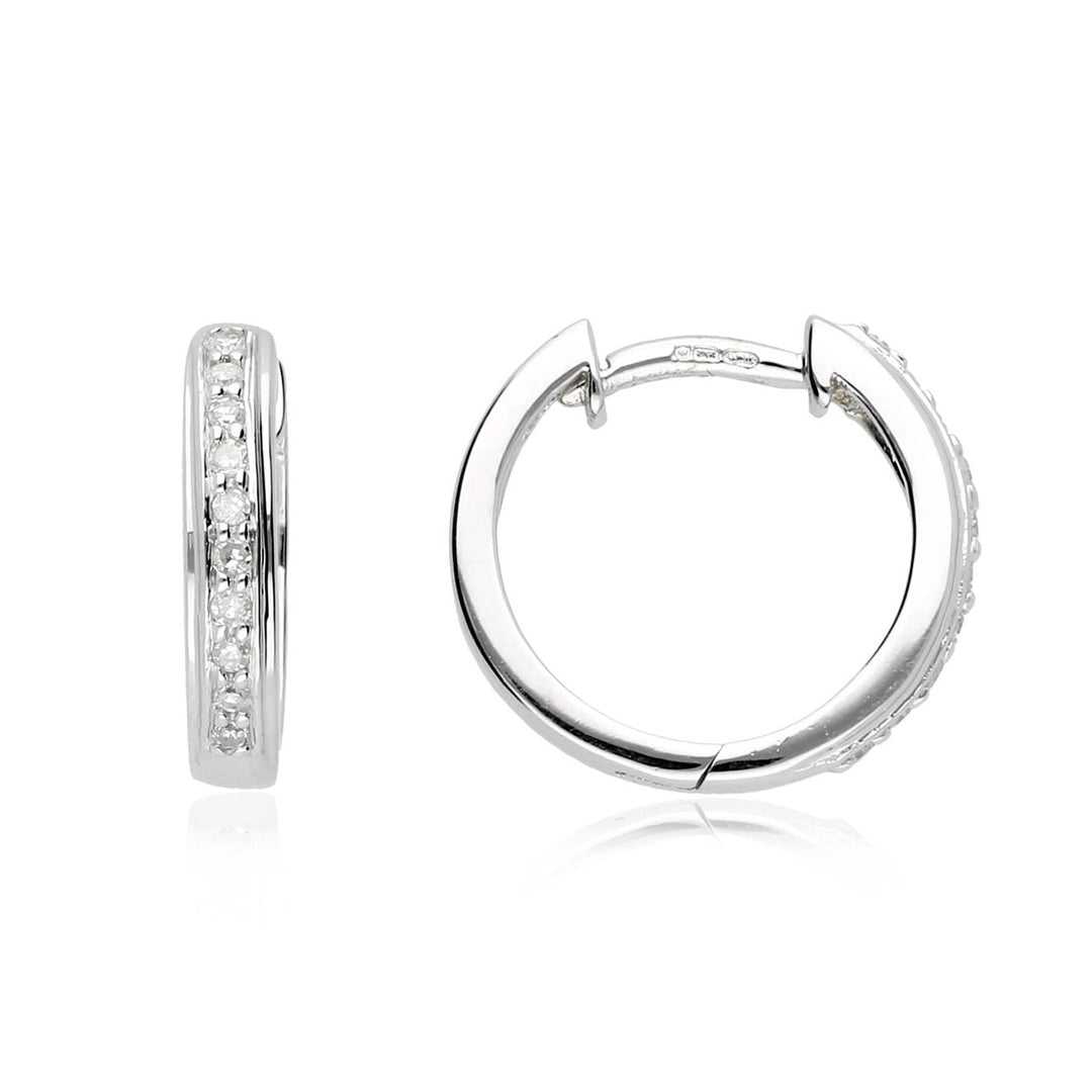 9ct White Gold Diamond Hoop Earrings