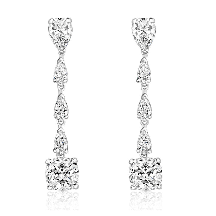 Luminous Silver Cushion-Cut Teardrop Earrings