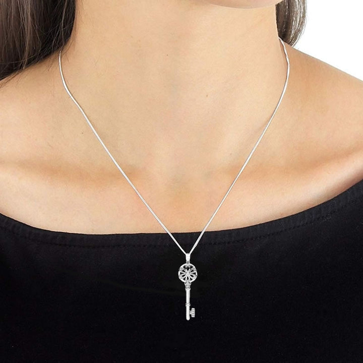 9ct White Gold Diamond Key Pendant