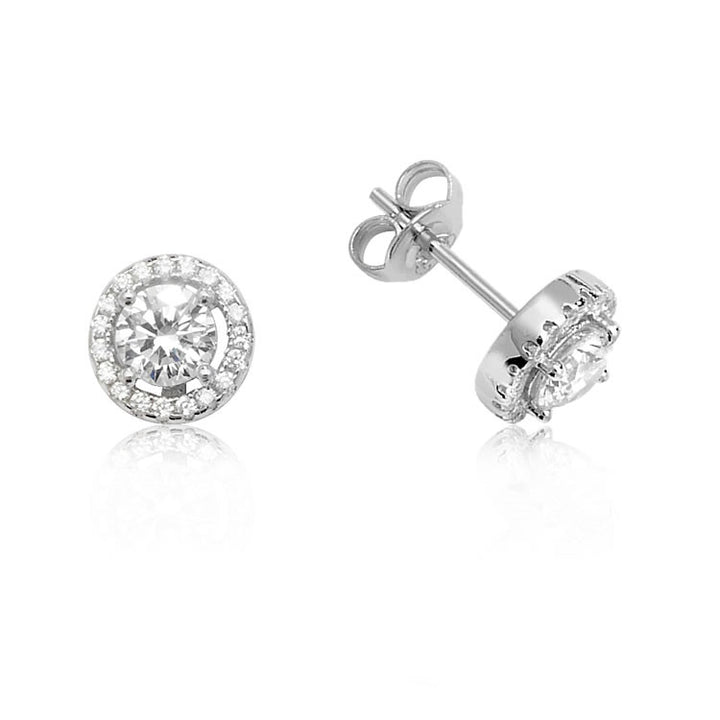 Silver Cubic Zirconia Halo Stud Earrings