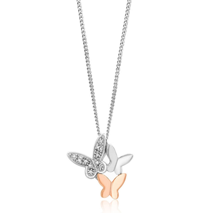 9ct White & Rose Gold Diamond Butterfly Pendant