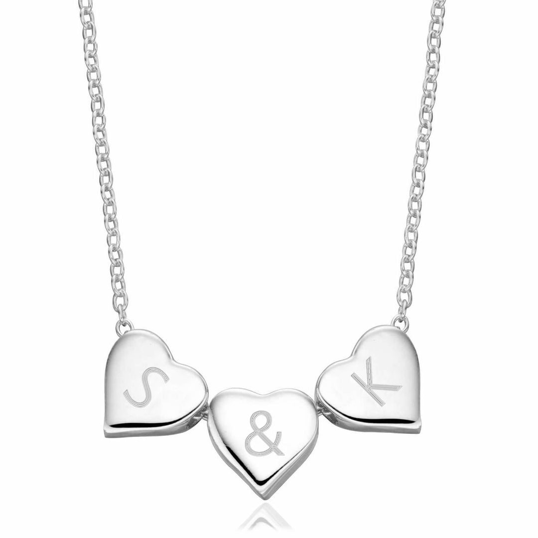 Silver Personalised Initials Triple Heart Necklace