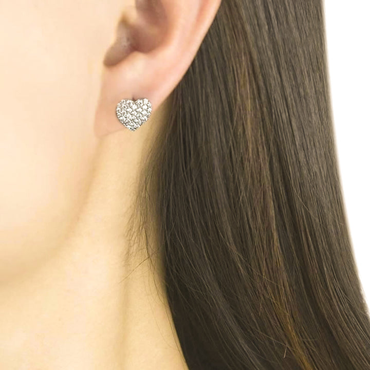 9ct White Gold Heart Stud Earrings