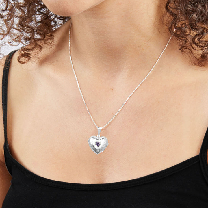 Sterling Silver Amethyst Heart Locket