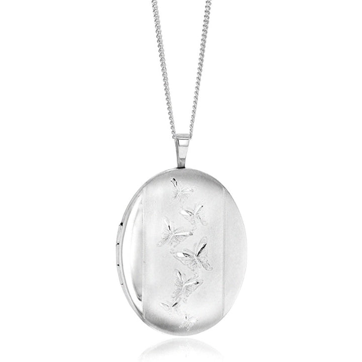 Sterling Silver Oval Butterfly Locket Necklace