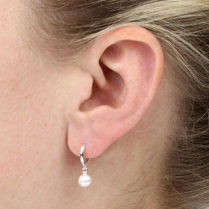 Sterling Silver Pearl Charm Hoop Earrings