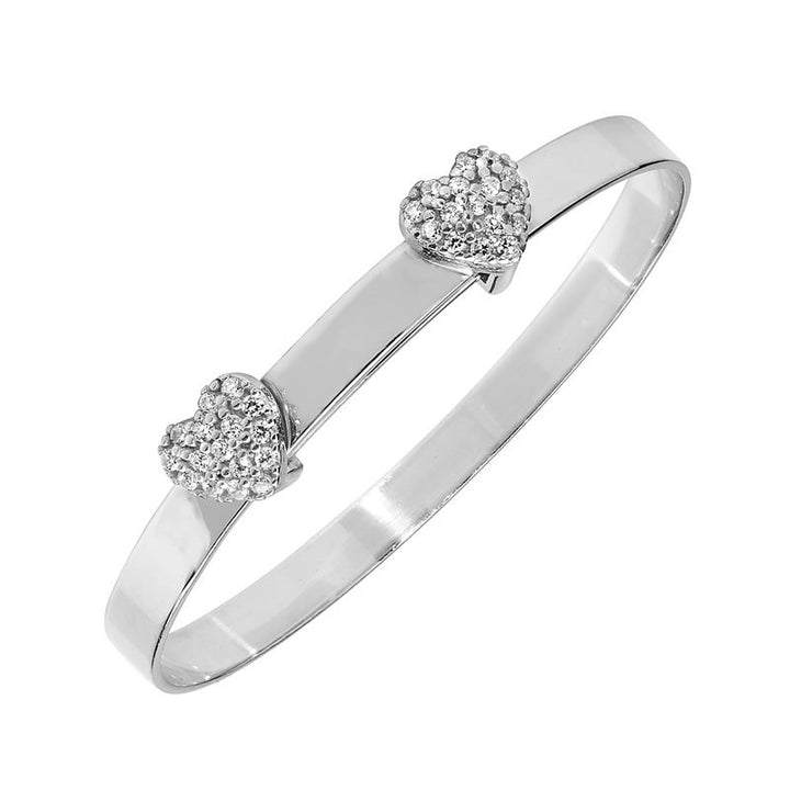 Silver Cubic Zirconia Heart Expander Baby Bangle