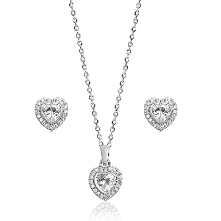 Luminous Silver Heart Halo Pendant & Earrings Set