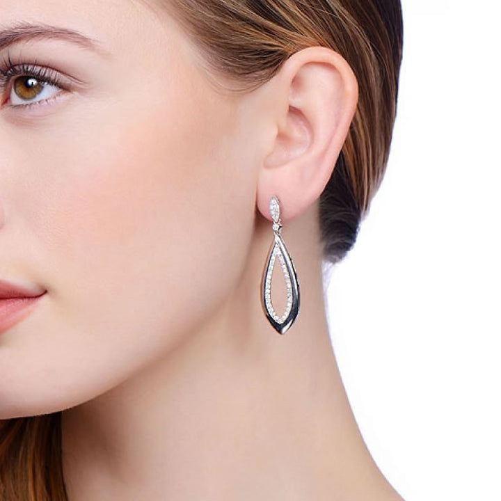 Silver Cubic Zirconia Elongated Drop Earrings