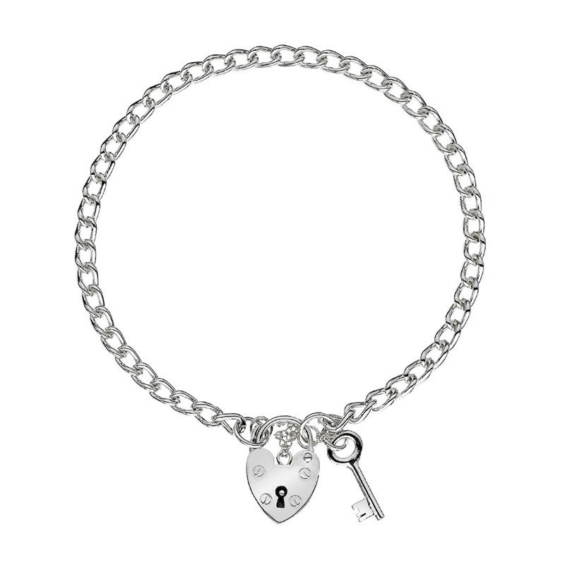 Love Locks Silver Padlock Heart & Key Bracelet