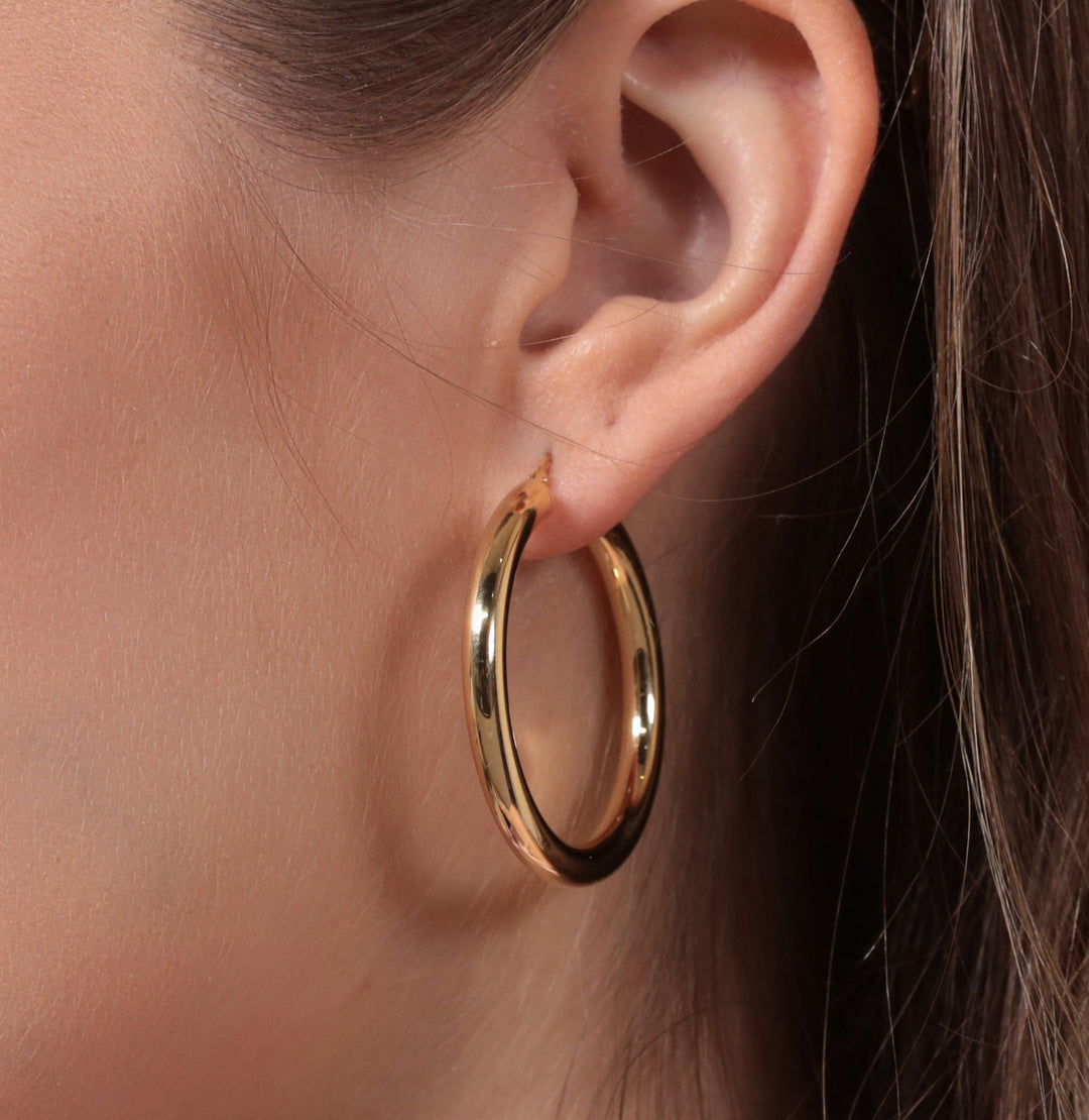 9ct Gold Thick Tube Hoop Earrings 35mm