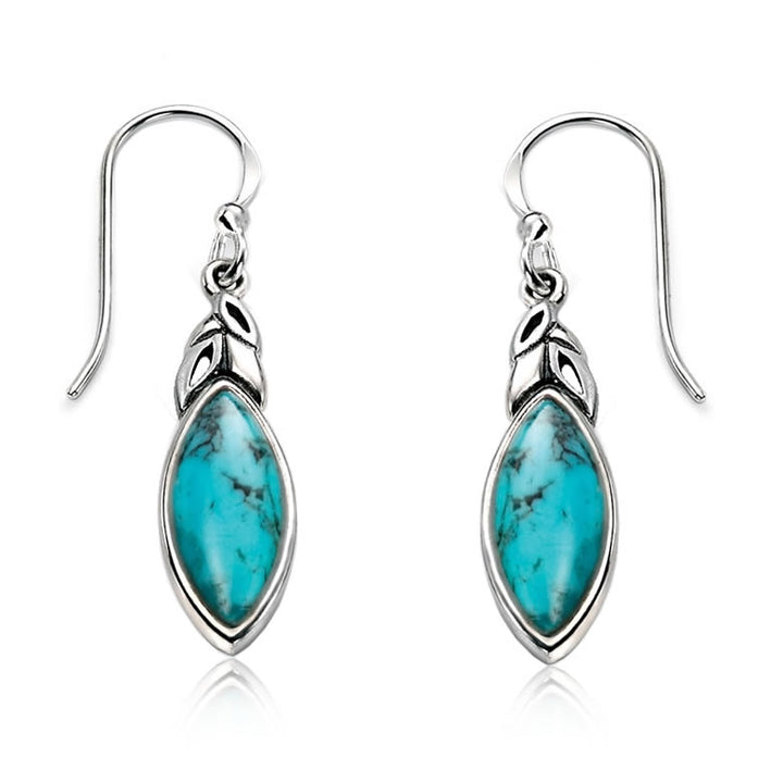 Sterling Silver Turquoise Leaf Drop Earrings