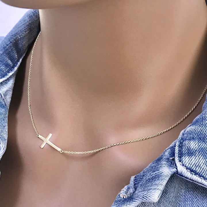 9ct Gold Sideways Cross Necklace