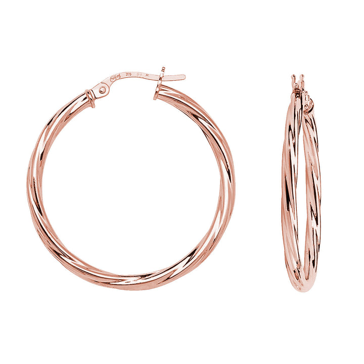 9ct Rose Gold Twist Hoop Earrings 25mm